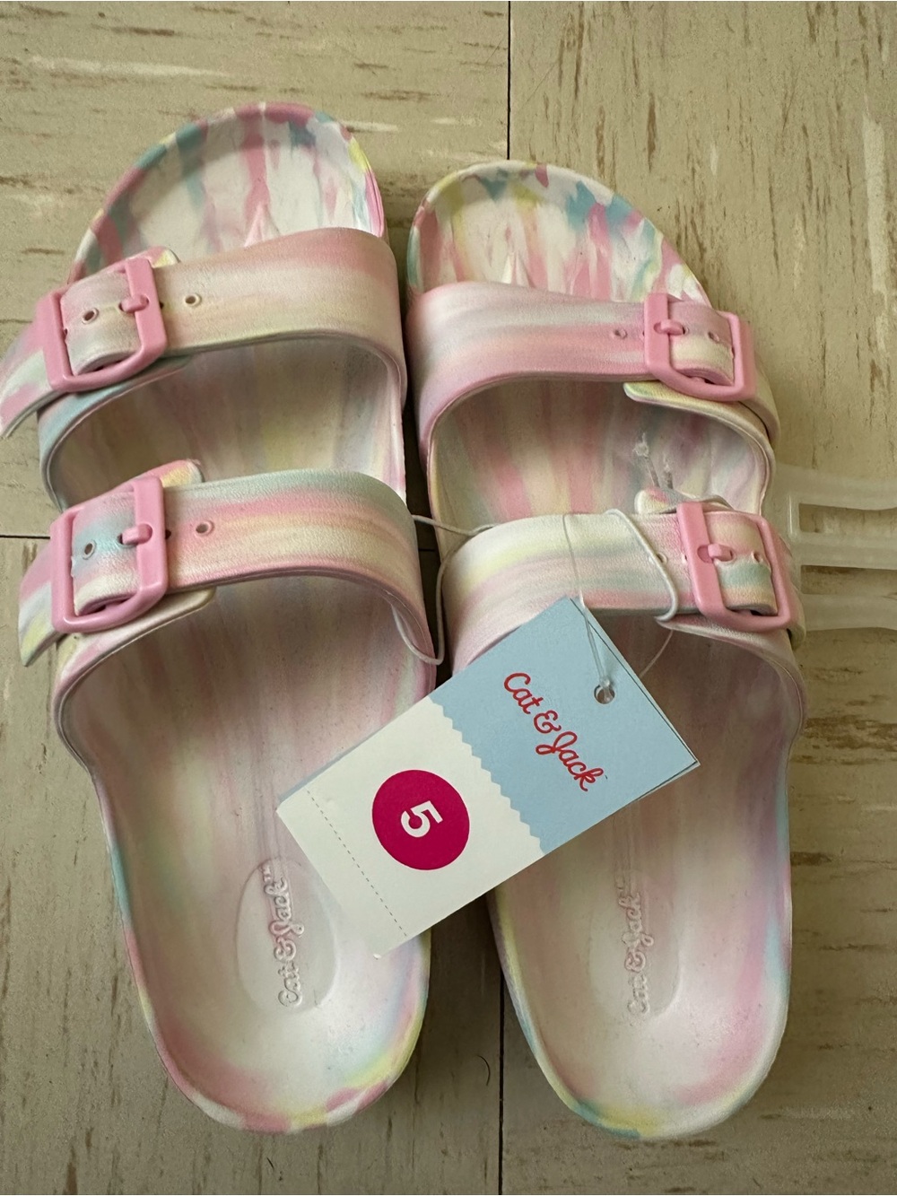 Target Cat & Jack Pastel Pink Multi-Color Tie-Dye Slide Sandals